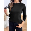 image:imageSidefeel Womens Mock Neck Ruffle Pullover Sweaters  Contrast Frill Edge Jumper Tops Long Sleeve Standard Length Soft Knit Regular Fit Versatile Layering TopBlack