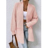 image:imageSidefeel Womens Open Front Chevron Cardigan Sweaters  Soft Chunky Knit Long Sleeve Colorblock Cardigans Oversized Sweater Coat with Pockets 2026 Fall Outfits Casual Daily WearPink