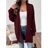 image:imageSidefeel Womens Open Front Chevron Cardigan Sweaters  Soft Chunky Knit Long Sleeve Colorblock Cardigans Oversized Sweater Coat with Pockets 2026 Fall Outfits Casual Daily WearBurgundy