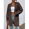 image:imageSidefeel Womens Open Front Chevron Cardigan Sweaters  Soft Chunky Knit Long Sleeve Colorblock Cardigans Oversized Sweater Coat with Pockets 2026 Fall Outfits Casual Daily WearBrown