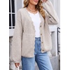 image:imageSidefeel Womens Oversized Fuzzy Cardigan Sweaters  Long Sleeve Scalloped Front Placket with V Neck Patch Pockets Tunic Length Button Down Front Soft and CozyWhite