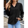 image:imageSidefeel Womens Ruffle Button Down Corduroy Shirts  Frill V Neck and Cuffs Long Sleeves Thermal Relaxed Fit Fall outfits Office WearBlack