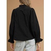 image:imageSidefeel Womens Ruffle Button Down Corduroy Shirts  Frill V Neck and Cuffs Long Sleeves Thermal Relaxed Fit Fall outfits Office WearBlack