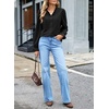 image:imageSidefeel Womens Ruffle Button Down Corduroy Shirts  Frill V Neck and Cuffs Long Sleeves Thermal Relaxed Fit Fall outfits Office WearBlack