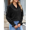 image:imageSidefeel Womens Ruffle Button Down Corduroy Shirts  Frill V Neck and Cuffs Long Sleeves Thermal Relaxed Fit Fall outfits Office WearBlack