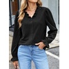 image:imageSidefeel Womens Ruffle Button Down Corduroy Shirts  Frill V Neck and Cuffs Long Sleeves Thermal Relaxed Fit Fall outfits Office WearBlack