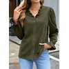 image:imageSidefeel Womens Ruffle Button Down Corduroy Shirts  Frill V Neck and Cuffs Long Sleeves Thermal Relaxed Fit Fall outfits Office WearGreen