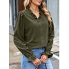 image:imageSidefeel Womens Ruffle Button Down Corduroy Shirts  Frill V Neck and Cuffs Long Sleeves Thermal Relaxed Fit Fall outfits Office WearGreen