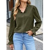 image:imageSidefeel Womens Ruffle Button Down Corduroy Shirts  Frill V Neck and Cuffs Long Sleeves Thermal Relaxed Fit Fall outfits Office WearGreen