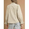 image:imageSidefeel Womens Ruffle Button Down Corduroy Shirts  Frill V Neck and Cuffs Long Sleeves Thermal Relaxed Fit Fall outfits Office WearWhite