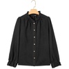 image:imageSidefeel Womens Ruffle Button Down Denim Shirts  Frilled Neckline and CuffPuff Long SleeveStand CollarRelaxed FitLightweight Fall OutfitJean Blouse TopBlack