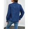 image:imageSidefeel Womens Ruffle Button Down Denim Shirts  Frilled Neckline and CuffPuff Long SleeveStand CollarRelaxed FitLightweight Fall OutfitJean Blouse TopDark Blue