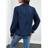 image:imageSidefeel Womens Ruffle Button Down Denim Shirts  Frilled Neckline and CuffPuff Long SleeveStand CollarRelaxed FitLightweight Fall OutfitJean Blouse TopBluing
