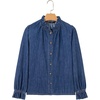 image:imageSidefeel Womens Ruffle Button Down Denim Shirts  Frilled Neckline and CuffPuff Long SleeveStand CollarRelaxed FitLightweight Fall OutfitJean Blouse TopDark Blue