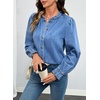 image:imageSidefeel Womens Ruffle Button Down Denim Shirts  Frilled Neckline and CuffPuff Long SleeveStand CollarRelaxed FitLightweight Fall OutfitJean Blouse TopLight Blue