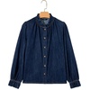 image:imageSidefeel Womens Ruffle Button Down Denim Shirts  Frilled Neckline and CuffPuff Long SleeveStand CollarRelaxed FitLightweight Fall OutfitJean Blouse TopBluing