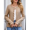 image:imageSidefeel Womens Ruffle Cropped Cardigan Sweaters  Button Down Open Front Classic Crewneck Frill Trim Relaxed Fit Soft Cozy Cardigans Versatile Knit Sweater Fall OutfitsDark Khaki