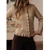 image:imageSidefeel Womens Ruffle Cropped Cardigan Sweaters  Button Down Open Front Classic Crewneck Frill Trim Relaxed Fit Soft Cozy Cardigans Versatile Knit Sweater Fall OutfitsDark Khaki