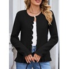 image:imageSidefeel Womens Ruffle Cropped Cardigan Sweaters  Button Down Open Front Classic Crewneck Frill Trim Relaxed Fit Soft Cozy Cardigans Versatile Knit Sweater Fall OutfitsBlack