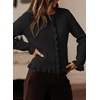 image:imageSidefeel Womens Ruffle Cropped Cardigan Sweaters  Button Down Open Front Classic Crewneck Frill Trim Relaxed Fit Soft Cozy Cardigans Versatile Knit Sweater Fall OutfitsBlack