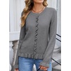 image:imageSidefeel Womens Ruffle Cropped Cardigan Sweaters  Button Down Open Front Classic Crewneck Frill Trim Relaxed Fit Soft Cozy Cardigans Versatile Knit Sweater Fall OutfitsMedium Grey