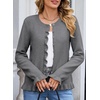 image:imageSidefeel Womens Ruffle Cropped Cardigan Sweaters  Button Down Open Front Classic Crewneck Frill Trim Relaxed Fit Soft Cozy Cardigans Versatile Knit Sweater Fall OutfitsMedium Grey