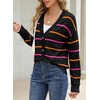 image:imageSidefeel Womens Striped Cropped Cardigan Sweaters  V Neck Button Down Front Versatile Layering Top Lightweight Knit Cute Sweater Coat Office WearBlack