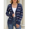 image:imageSidefeel Womens Striped Cropped Cardigan Sweaters  V Neck Button Down Front Versatile Layering Top Lightweight Knit Cute Sweater Coat Office WearBlue