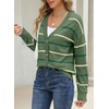 image:imageSidefeel Womens Striped Cropped Cardigan Sweaters  V Neck Button Down Front Versatile Layering Top Lightweight Knit Cute Sweater Coat Office WearGreen