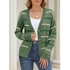 image:imageSidefeel Womens Striped Cropped Cardigan Sweaters  V Neck Button Down Front Versatile Layering Top Lightweight Knit Cute Sweater Coat Office WearGreen