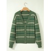 image:imageSidefeel Womens Striped Cropped Cardigan Sweaters  V Neck Button Down Front Versatile Layering Top Lightweight Knit Cute Sweater Coat Office WearGreen