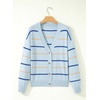image:imageSidefeel Womens Striped Cropped Cardigan Sweaters  V Neck Button Down Front Versatile Layering Top Lightweight Knit Cute Sweater Coat Office WearMist Blue