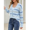 image:imageSidefeel Womens Striped Cropped Cardigan Sweaters  V Neck Button Down Front Versatile Layering Top Lightweight Knit Cute Sweater Coat Office WearMist Blue