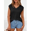 image:imageSidefeel Womens Tops Casual V Neck Cap Sleeve Summer T Shirts Trendy Patchwork Loose Fit Basic Tees BlousesBlack