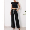 image:imageSidefeel Womens Wide Leg Jeans Baggy High Waisted Stretchy Trendy Front Seam Drawstring Denim Sweatpants with Slant PocketsBlack