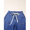 image:imageSidefeel Womens Wide Leg Jeans Baggy High Waisted Stretchy Trendy Front Seam Drawstring Denim Sweatpants with Slant PocketsBlue