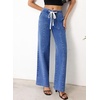 image:imageSidefeel Womens Wide Leg Jeans Baggy High Waisted Stretchy Trendy Front Seam Drawstring Denim Sweatpants with Slant PocketsBlue