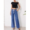 image:imageSidefeel Womens Wide Leg Jeans Baggy High Waisted Stretchy Trendy Front Seam Drawstring Denim Sweatpants with Slant PocketsBlue