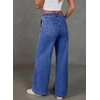 image:imageSidefeel Womens Wide Leg Jeans Baggy High Waisted Stretchy Trendy Front Seam Drawstring Denim Sweatpants with Slant PocketsBlue