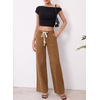 image:imageSidefeel Womens Wide Leg Jeans Baggy High Waisted Stretchy Trendy Front Seam Drawstring Denim Sweatpants with Slant PocketsBrown