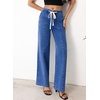 image:imageSidefeel Womens Wide Leg Jeans Baggy High Waisted Stretchy Trendy Front Seam Drawstring Denim Sweatpants with Slant PocketsDark Blue