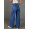 image:imageSidefeel Womens Wide Leg Jeans Baggy High Waisted Stretchy Trendy Front Seam Drawstring Denim Sweatpants with Slant PocketsDark Blue