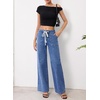 image:imageSidefeel Womens Wide Leg Jeans Baggy High Waisted Stretchy Trendy Front Seam Drawstring Denim Sweatpants with Slant PocketsLight Blue