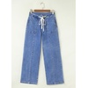 image:imageSidefeel Womens Wide Leg Jeans Baggy High Waisted Stretchy Trendy Front Seam Drawstring Denim Sweatpants with Slant PocketsLight Blue