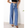 image:imageSidefeel Womens Wide Leg Jeans Baggy High Waisted Stretchy Trendy Front Seam Drawstring Denim Sweatpants with Slant PocketsLight Blue