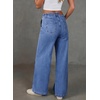image:imageSidefeel Womens Wide Leg Jeans Baggy High Waisted Stretchy Trendy Front Seam Drawstring Denim Sweatpants with Slant PocketsLight Blue