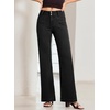 image:imageSidefeel Womens Wide Leg Jeans High Waisted Denim Pants  Double Button WaistbandTummy ControlFront Patch PocketsFull LengthHigh RiseStretchy FabricCasaul Daily WearDeep Black