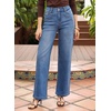 image:imageSidefeel Womens Wide Leg Jeans High Waisted Stretchy Denim Pants  Soft Cozy Denim Cute Patchwork Details Full Length Basic 5 Pockets Relaxed Fit Trendy Jeans for Daily Office Street WearLight Blue