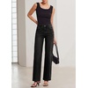 image:imageSidefeel Womens Wide Leg Jeans High Waisted Stretchy Denim Pants  Soft Cozy Denim Cute Patchwork Details Full Length Basic 5 Pockets Relaxed Fit Trendy Jeans for Daily Office Street WearBlack