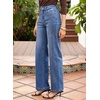 image:imageSidefeel Womens Wide Leg Jeans High Waisted Stretchy Denim Pants  Soft Cozy Denim Cute Patchwork Details Full Length Basic 5 Pockets Relaxed Fit Trendy Jeans for Daily Office Street WearLight Blue